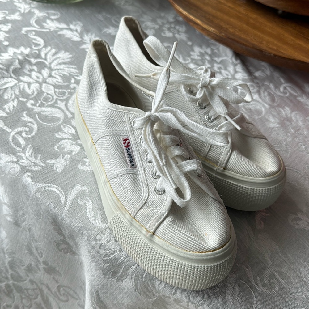White platform Supergas size 37